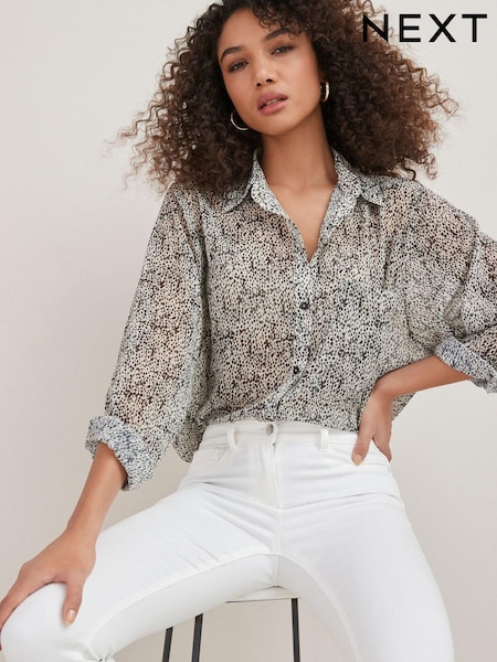 Monochrome Dash Print Sheer Longline Shirt (T47223) | €21.50