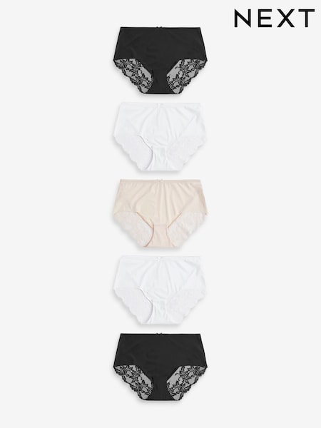Black/White/Nude Midi Lace No VPL Brazilian Briefs 5 Pack (T47486) | €27