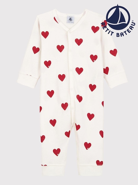 Petit Bateau White Hearts Romper (T47576) | €55