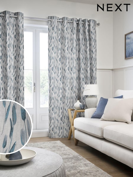 Blue Next Tulip Jacquard Eyelet Lined Curtains (T48600) | €49 - €111