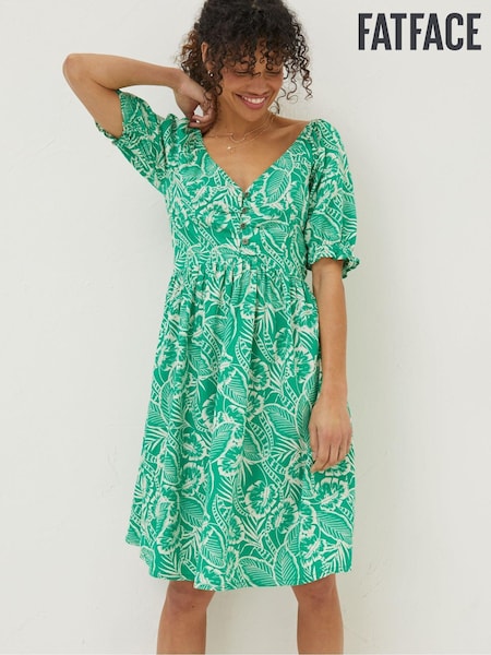 FatFace Green Aideen Linen Blend Leaf Dress (T49108) | €26