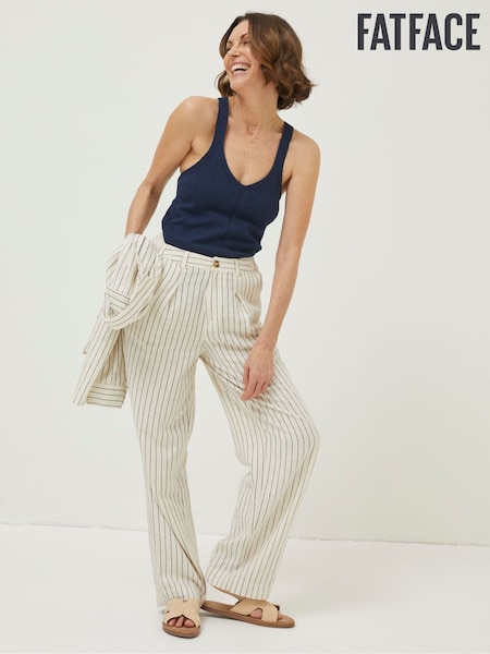 FatFace Cream Pendeen Stripe Wide Leg Trousers (T49435) | €26