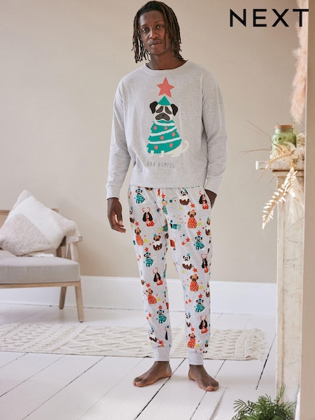 Grey Mens Matching Family Christmas Dog Pyjamas (T49659) | €18