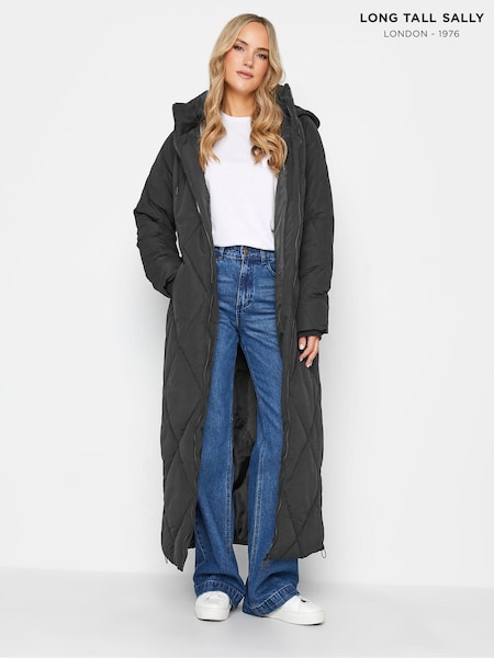 Long Tall Sally Black Longline Diamond Puffer Coat (T49900) | €57