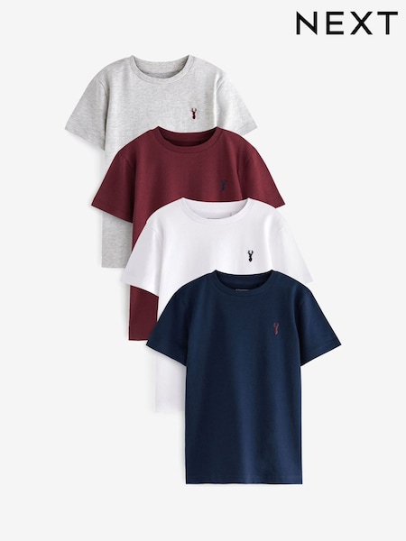 Rojo burdeos/blanco - Short Sleeve Stag Embroidered T-Shirts 4 Pack (3-16yrs) (T49939) | 28 € - 36 €