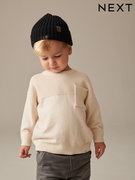 Neutral Waffle Stitch Crew Jumper (3mths-7yrs) (T50412) | AED12 - AED14
