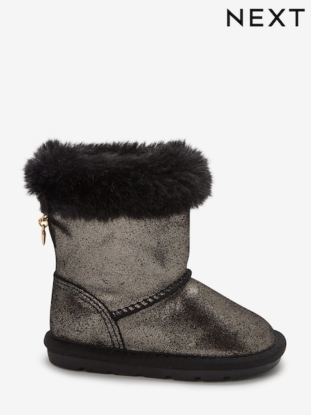 Black Sparkle Water Repellent Warm Lined Pull-On Boots (T50722) | €13 - €14.50