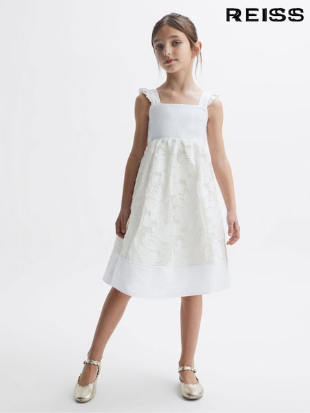 Reiss White Abby Lace Detail Bow Back Dress (T50850) | 684 QAR