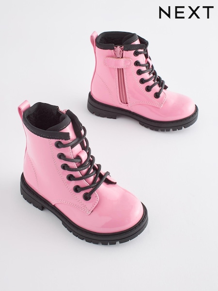Pink Wide Fit (G) Warm Lined Lace-Up Boots (T50867) | €11 - €13