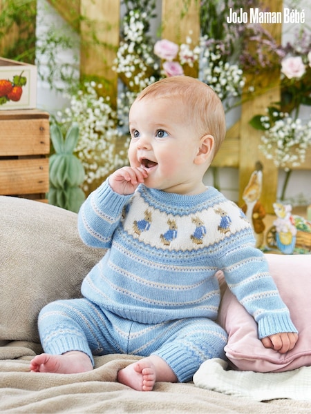 JoJo Maman Bébé Blue Baby Peter Rabbit Fair Isle Pattern Knit Set (T51049) | €54