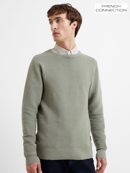 French Connection Green Shadow Ottoman 100% Cotton Crew Neck Jumper (T51244) | 1,802 UAH