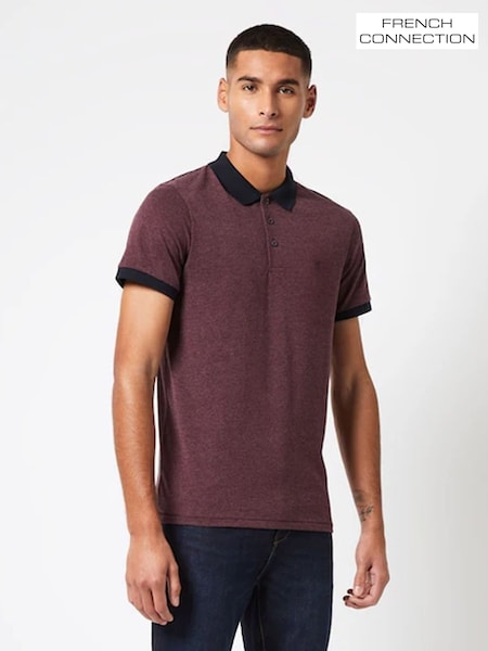 بني - French Connection Contrast Collar Polo Shirt (T51328) | ‏105 د.إ.‏