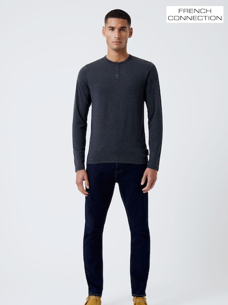 French Connection Charcoal Grey Henley Long Sleeve T-Shirt (T51331) | 69 QAR