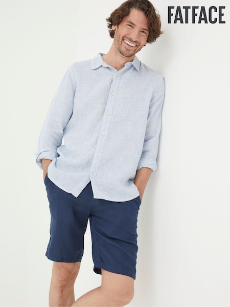 FatFace Blue Linen Flat Front Shorts (T51390) | €34