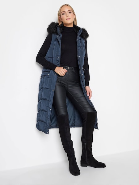 Albastru - vestă midi cu garnitură din blană artificială Long Tall Sally (T51646) | 292 LEI