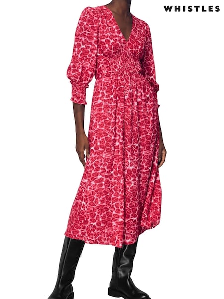 Whistles Pink Clouded Leopard Shirred Dress (T52010) | €55
