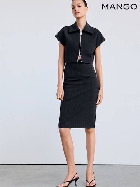 Blue - Mango Pinstripe Midi Pencil Skirt