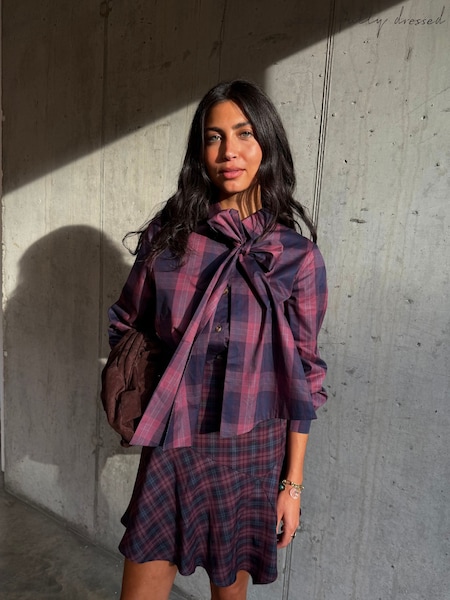 Red - Never Fully Dressed Check Pussy Bow Shirt