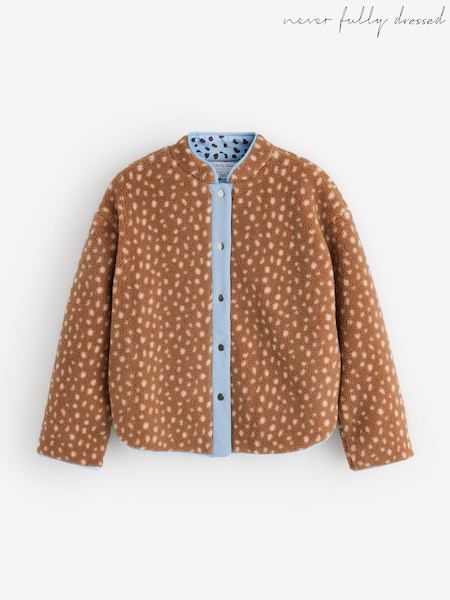 Hnědá - Never Fully Dressed Deer Print Borg Jacket