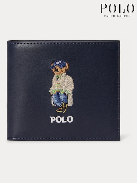 Azul - Regular Polo Ralph Lauren Leather Seasonal Bear Medium Billford Wallet