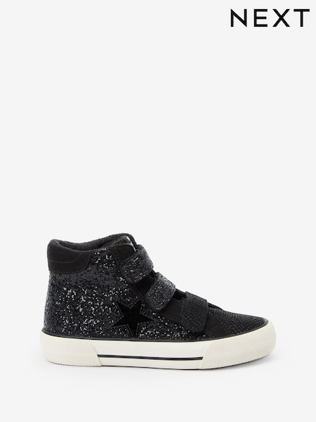 Black Wide Fit (G) Glitter Touch Fastening High Top Trainers (T52973) | €15.50 - €21