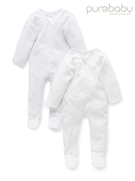 Purebaby 100% Cotton Zip Baby Sleepsuits 2 Pack (T53599) | 44 €
