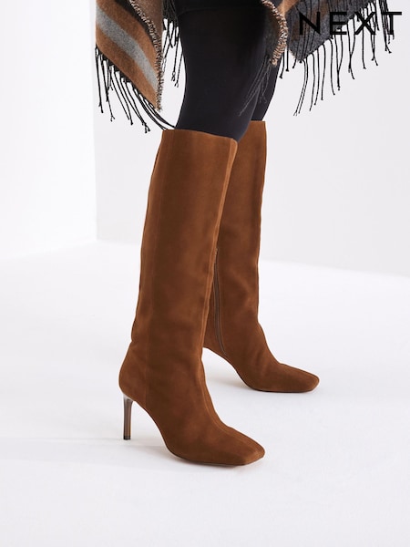 Tan Brown Forever Comfort® Square Toe Knee High Boots (T54049) | € 34