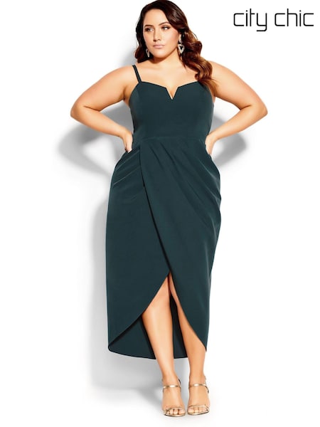 City Chic Green Sassy V-Neck Dress (T54064) | €47