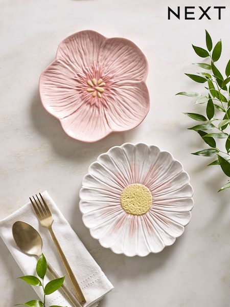 Set of 2 Pink Flower Side Plates (T54127) | $24