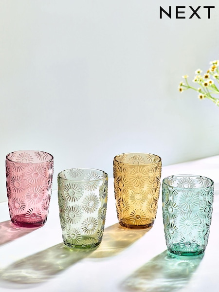 Set of 4 Lisse Floral Pressed Tumbler Glasses (T54157) | NT$640