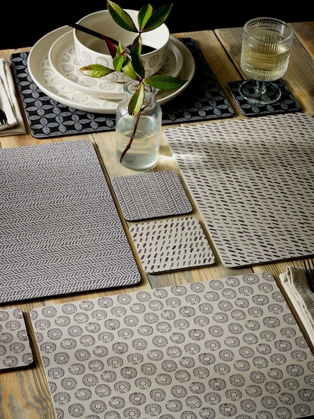 Set of 4 Grey Global Print Corkback Placemats And Coasters (T54231) | €11.50