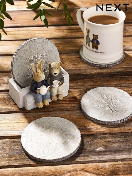 Set of 4 Grey Bunny and Bear Coasters (T54252) | $33