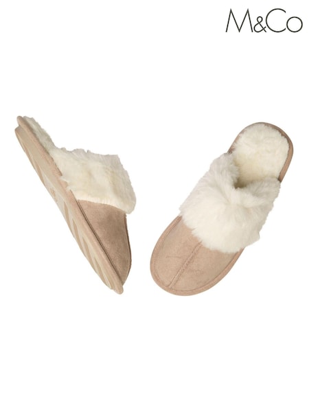 M&Co Brown Fluffy Mule Slippers (T54727) | €5