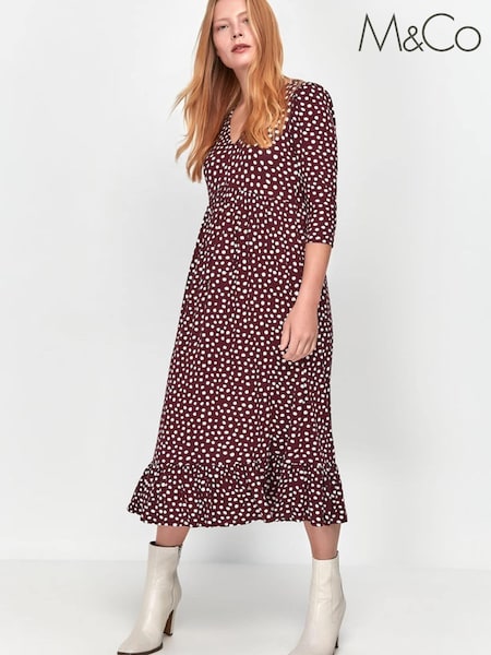 M&Co Red Polka Dot V-Neck Midi Dress (T54739) | €18