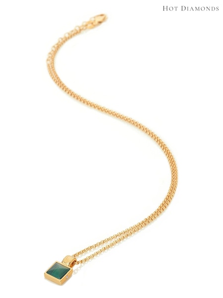 Hot Diamonds X Jac Jossa Gold Tone Revive Malachite Square Pendant Necklace (T54846) | ₪402