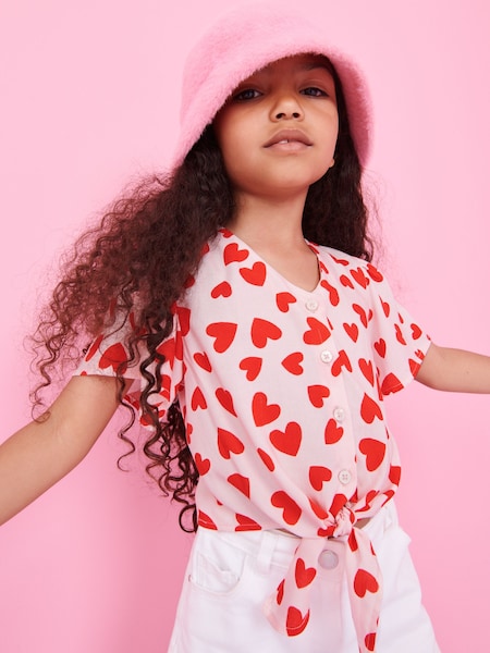 Pink Heart Printed Tie-Front Blouse (3-16yrs) (T54922) | € 7 - € 10