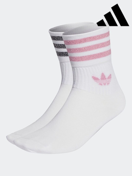 adidas Originals White/Pink Mid Cut Glitter Crew Socks 2 Pack (T54942) | €18.50