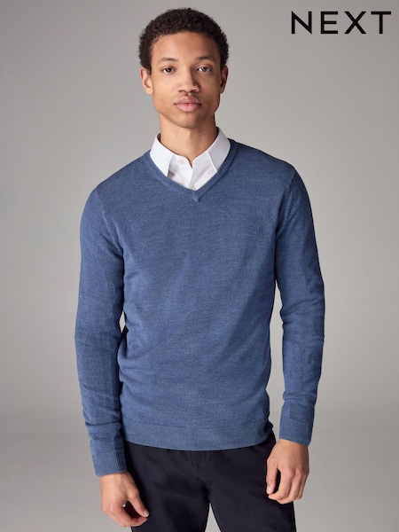 Mid Blue V-Neck Regular Soft Touch Knit Jumper (T55000) | $29