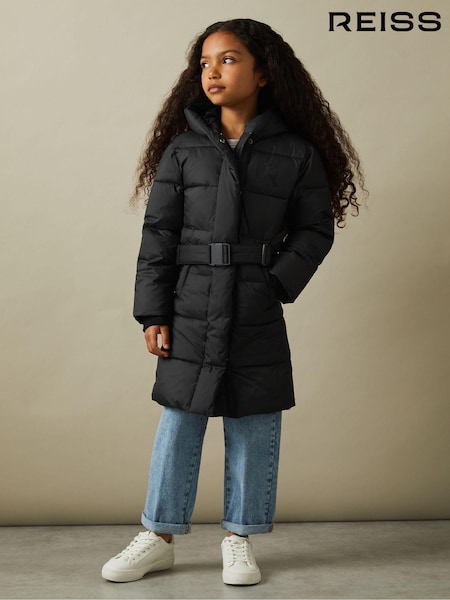 Reiss Black Tia 4-9 yrs Water Resistant Quilted Hooded Coat (T55107) | AED706