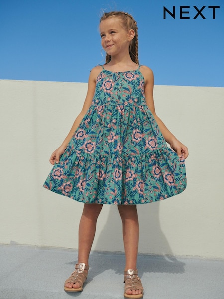 Grün/Pink geblümt - Tiered Strappy Dress (3-16yrs) (T55218) | 11 € - 15 €