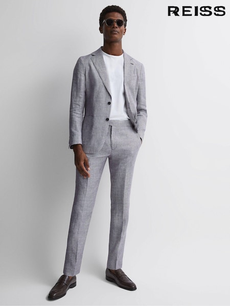 Reiss Navy Squad Linen Dogtooth Adjuster Regular Fit Trousers (T55234) | 1,161 QAR