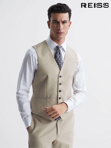 Reiss Stone Fine Classic Slim Fit Six Button Wool Waistcoat (T55243) | €210