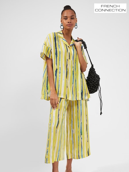 French Connection Oversized Gaia Delphine Green Striped Open Collar Shirt (T55537) | €30