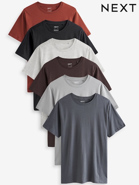 Brown/Rust/Black/Ecru Marl/Slate/Silver Regular Fit Essential Cotton T-Shirts 6 Pack (T55582) | €35