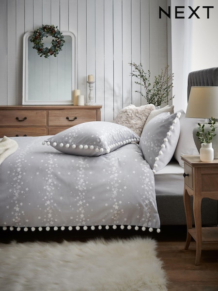 Grey Star Pom Pom Duvet Cover And Pillowcase Set (T56376) | €15.50 - €31
