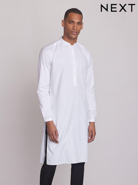 White Regular Fit 100% Cotton Round Neck Kurta (T56529) | €23