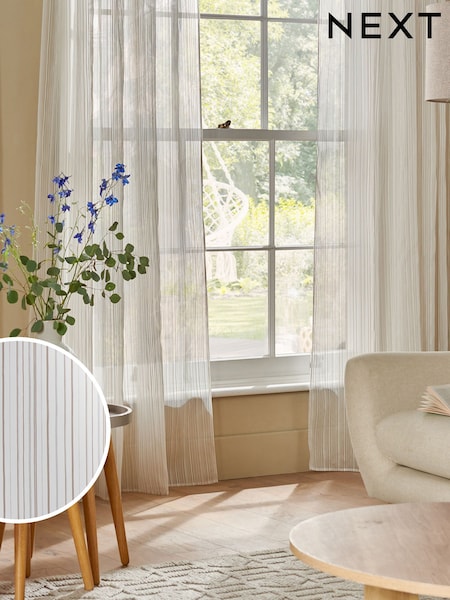 Natural Stripe Voile Slot Top Unlined Sheer Panel Curtain (T57207) | 98 QAR - 235 QAR