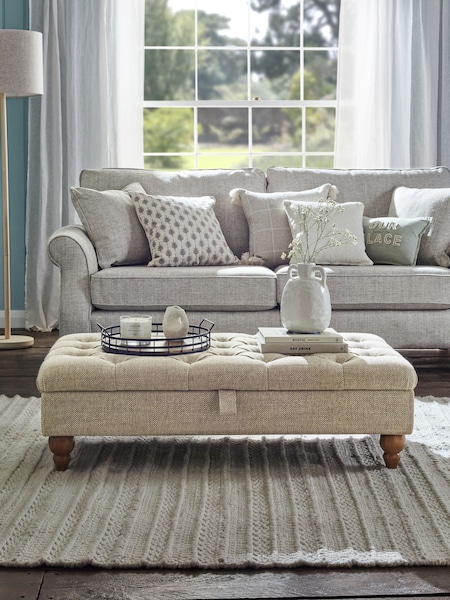 Buttoned Chunky Weave Mid Natural Albury Medium Footstool (T57260) | €275