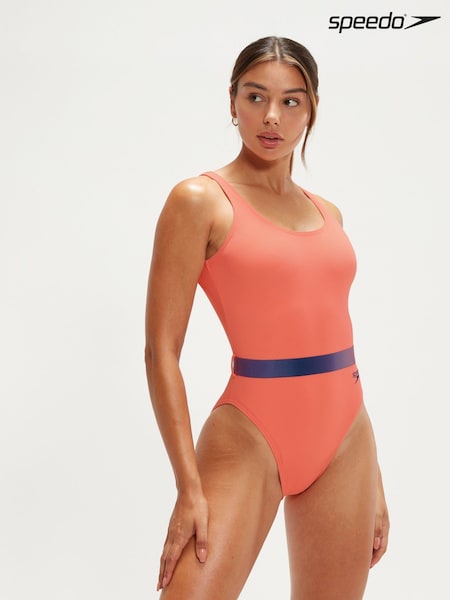 Speedo Womens Orange Belted Deep U-Back Swimsuits (T57383) | €10