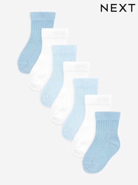 White/Blue 7 Pack Baby Socks (0mths-2yrs) (T57477) | €10